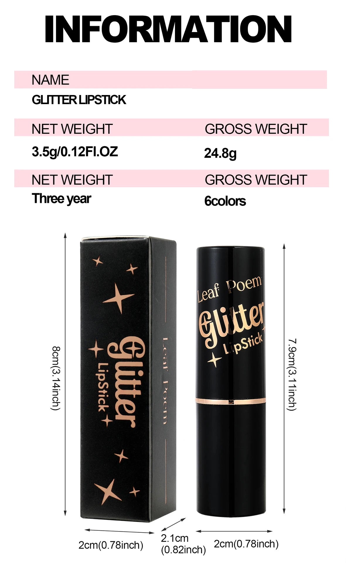 Waterproof Diamond Long Lasting Glitter Lipstick
