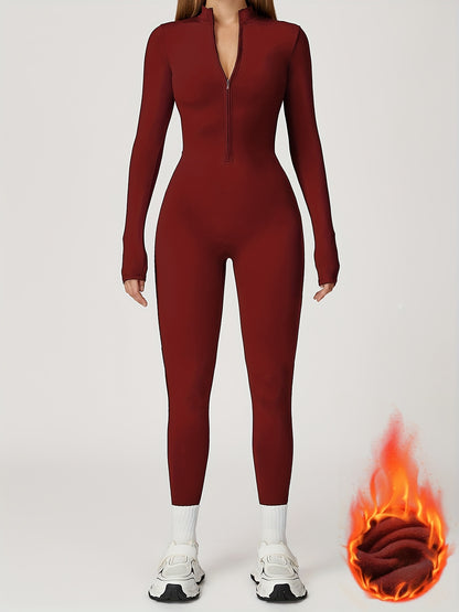 Autumn and Winter -Lined Yoga Bodysuit, Outdoor Warm Running Fitness Cycling Ski Bodysuit, Cold Weather Workout, Formfitting Suit, Seamless Design, Stretchy Fabric, Breathable Fabric, Athletic Wear, Thermal Bodysuit, Winter A