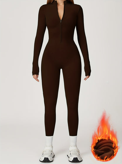 Autumn and Winter -Lined Yoga Bodysuit, Outdoor Warm Running Fitness Cycling Ski Bodysuit, Cold Weather Workout, Formfitting Suit, Seamless Design, Stretchy Fabric, Breathable Fabric, Athletic Wear, Thermal Bodysuit, Winter A