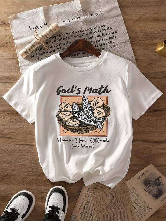 Camiseta Cristã “God’s Math” | Milagre dos Pães e Peixes