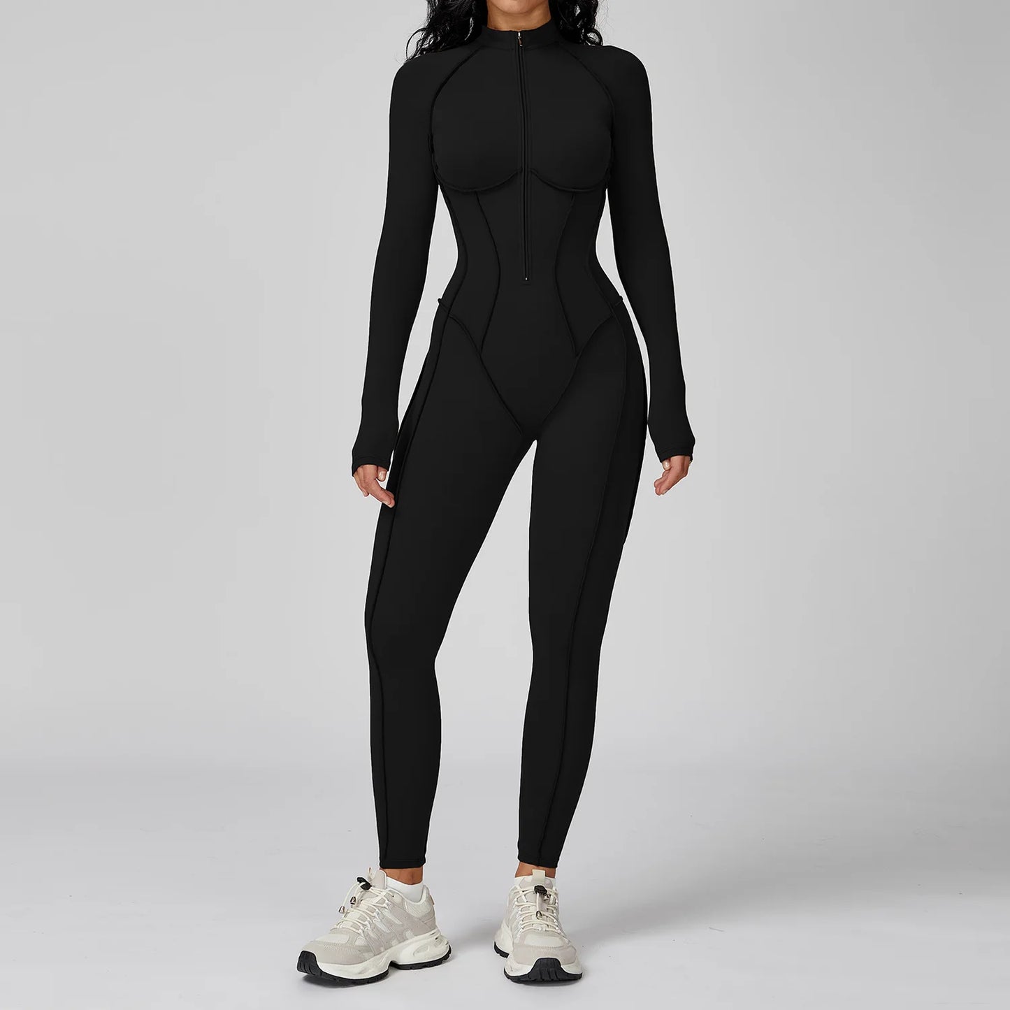 Long-sleeved jumpsuit, ideal for the gym, with a zipper, perfect for high-intensity workouts.
