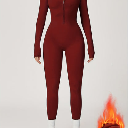 Autumn and Winter -Lined Yoga Bodysuit, Outdoor Warm Running Fitness Cycling Ski Bodysuit, Cold Weather Workout, Formfitting Suit, Seamless Design, Stretchy Fabric, Breathable Fabric, Athletic Wear, Thermal Bodysuit, Winter A